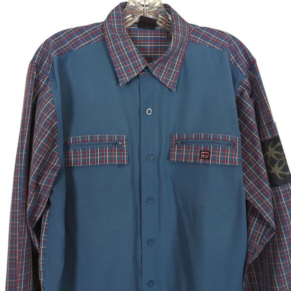 Bugle Boy Plaid Men's Vintage Blue Shirt M Patchwork Long Sleeve Retro Y2K - Picture 6 of 16